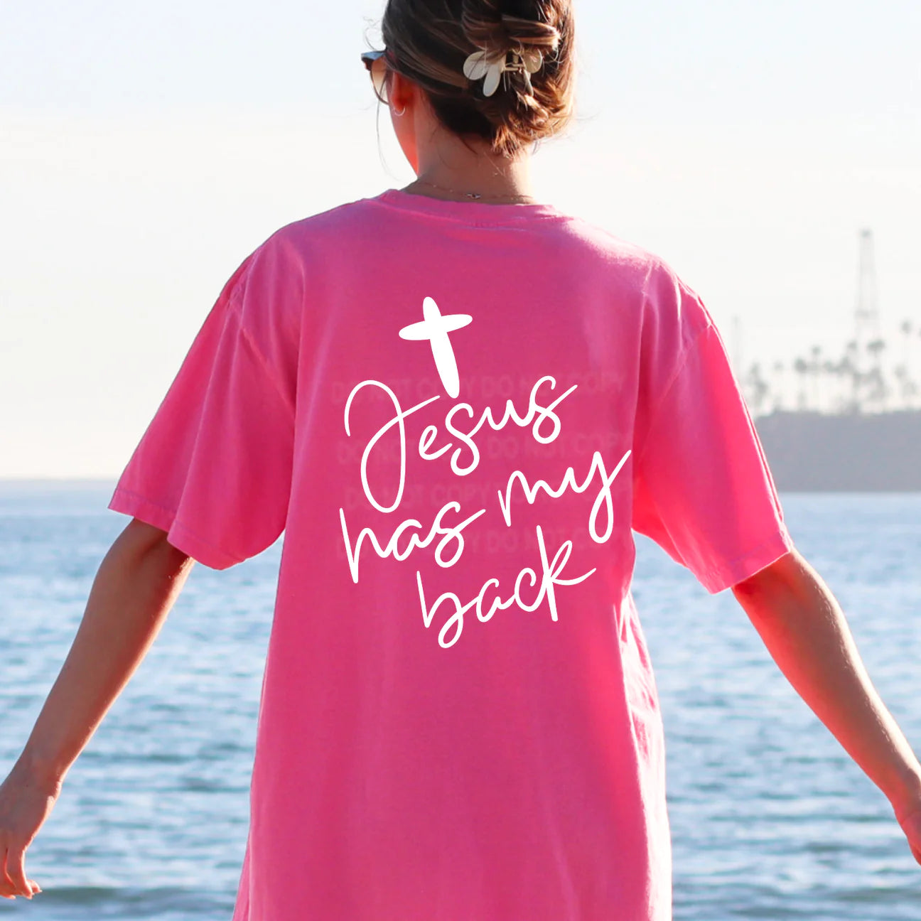 pink tee jesus has my back
